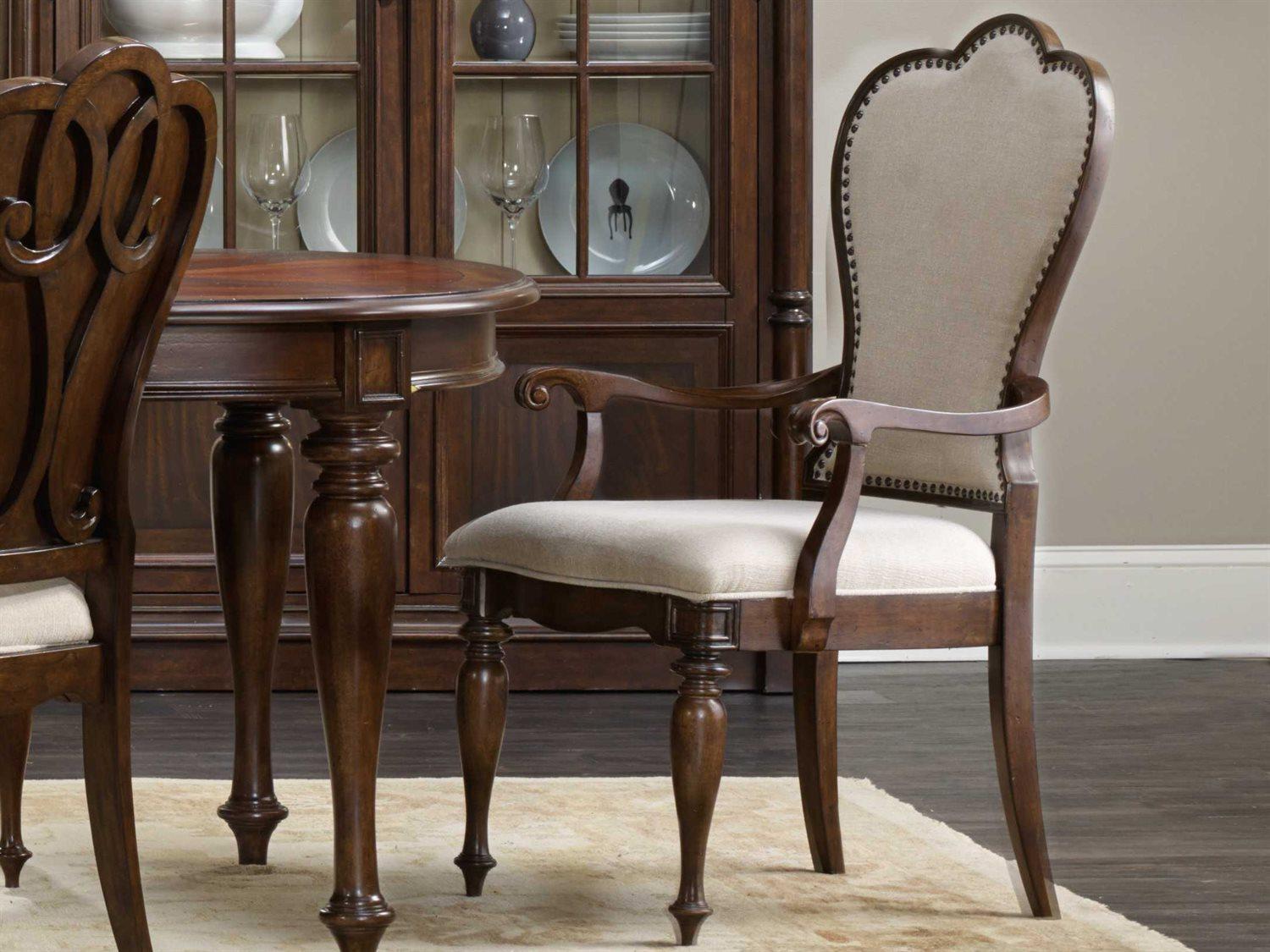 Hooker Furniture Leesburg Mahogany Wood Brown Upholstered Arm Dining Chair