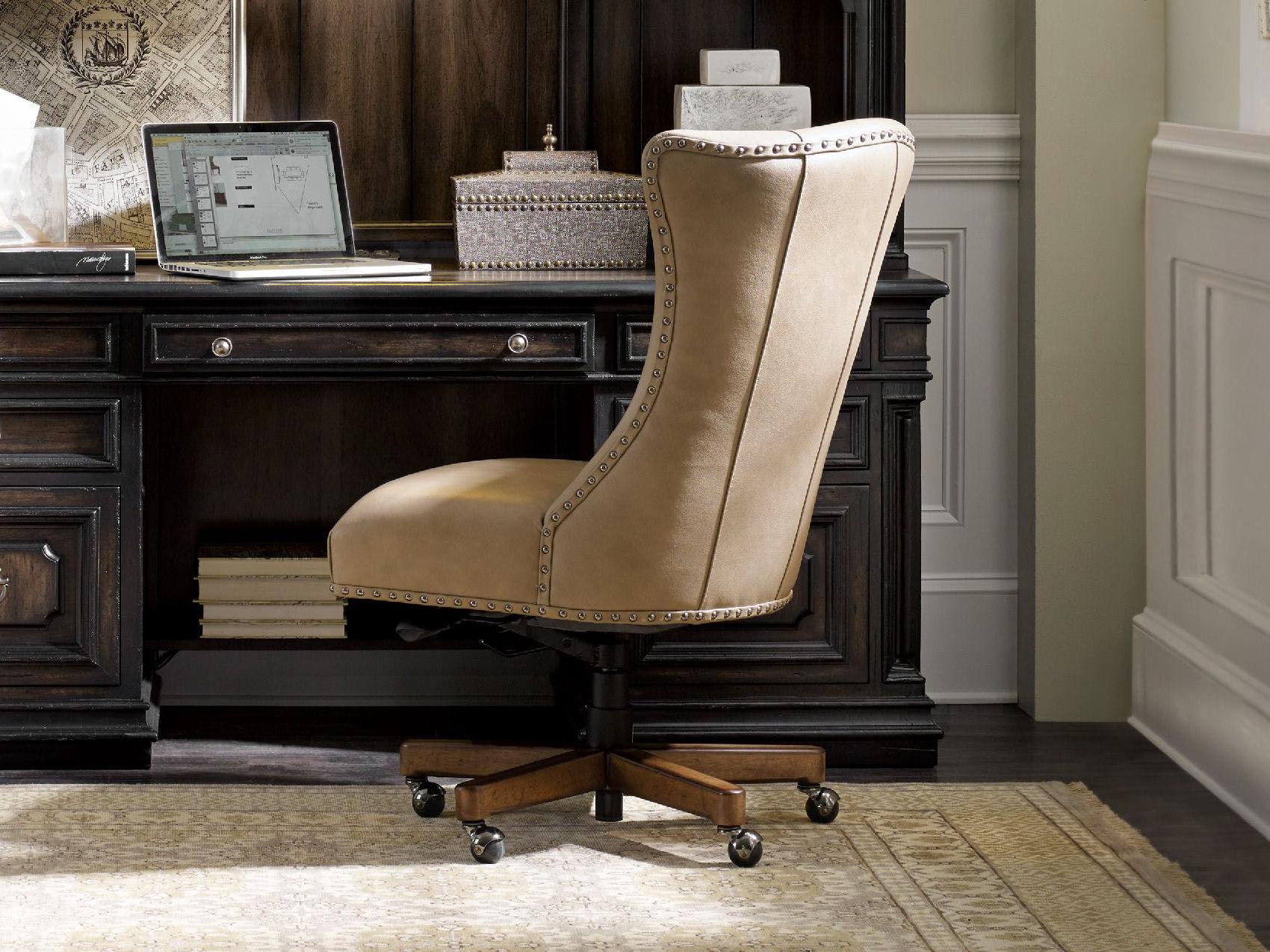 Luxecor Lynn Beige Leather Adjustable Swivel Tilt Executive Desk Chair