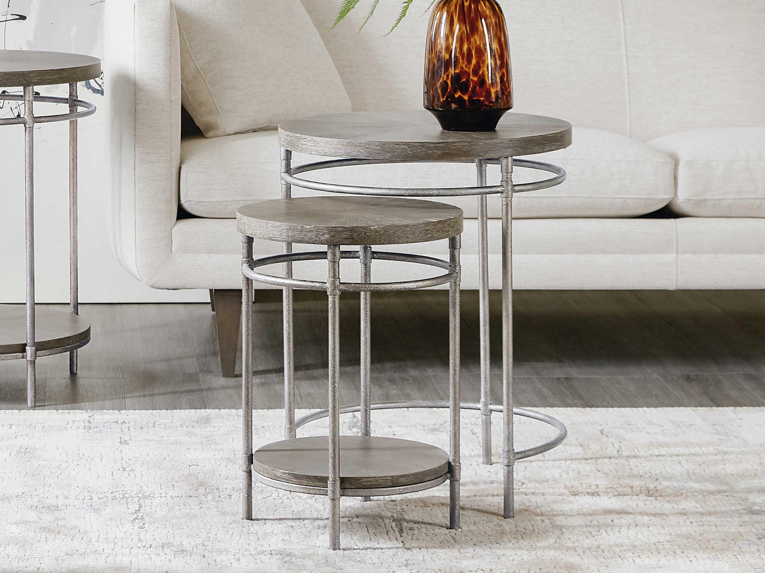 Hooker Furniture Nesting Round Wood Natural Golden Brown End Table