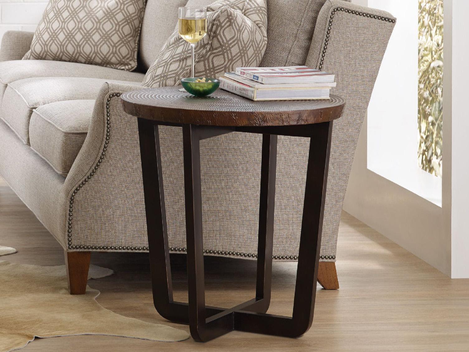 Hooker Furniture Parkcrest Round Coppers Copper Top With Dark Metal Base End Table