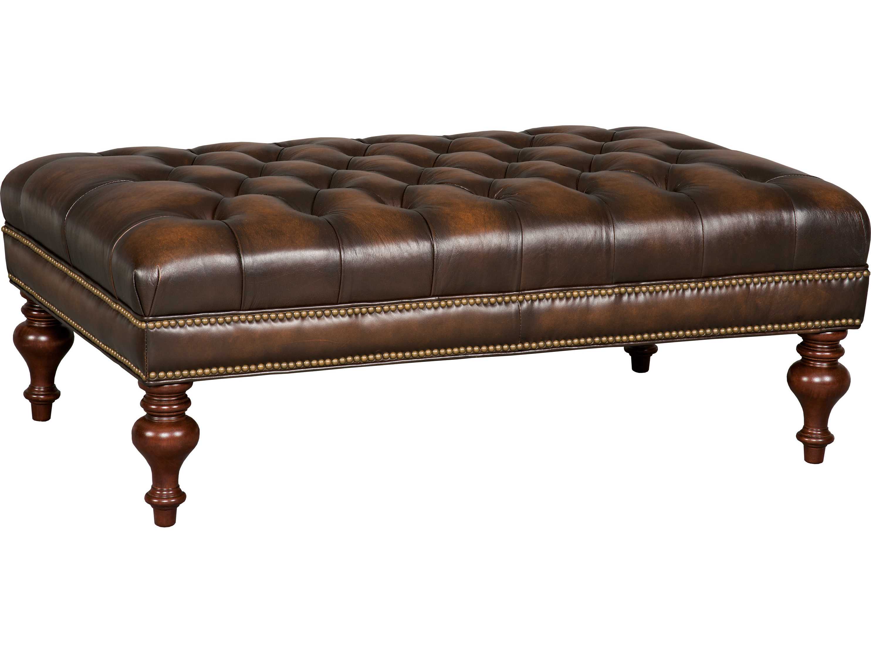 Luxecor Sarzana Fortess Tufted Cocktail Dark Wood Brown Leather Ottoman