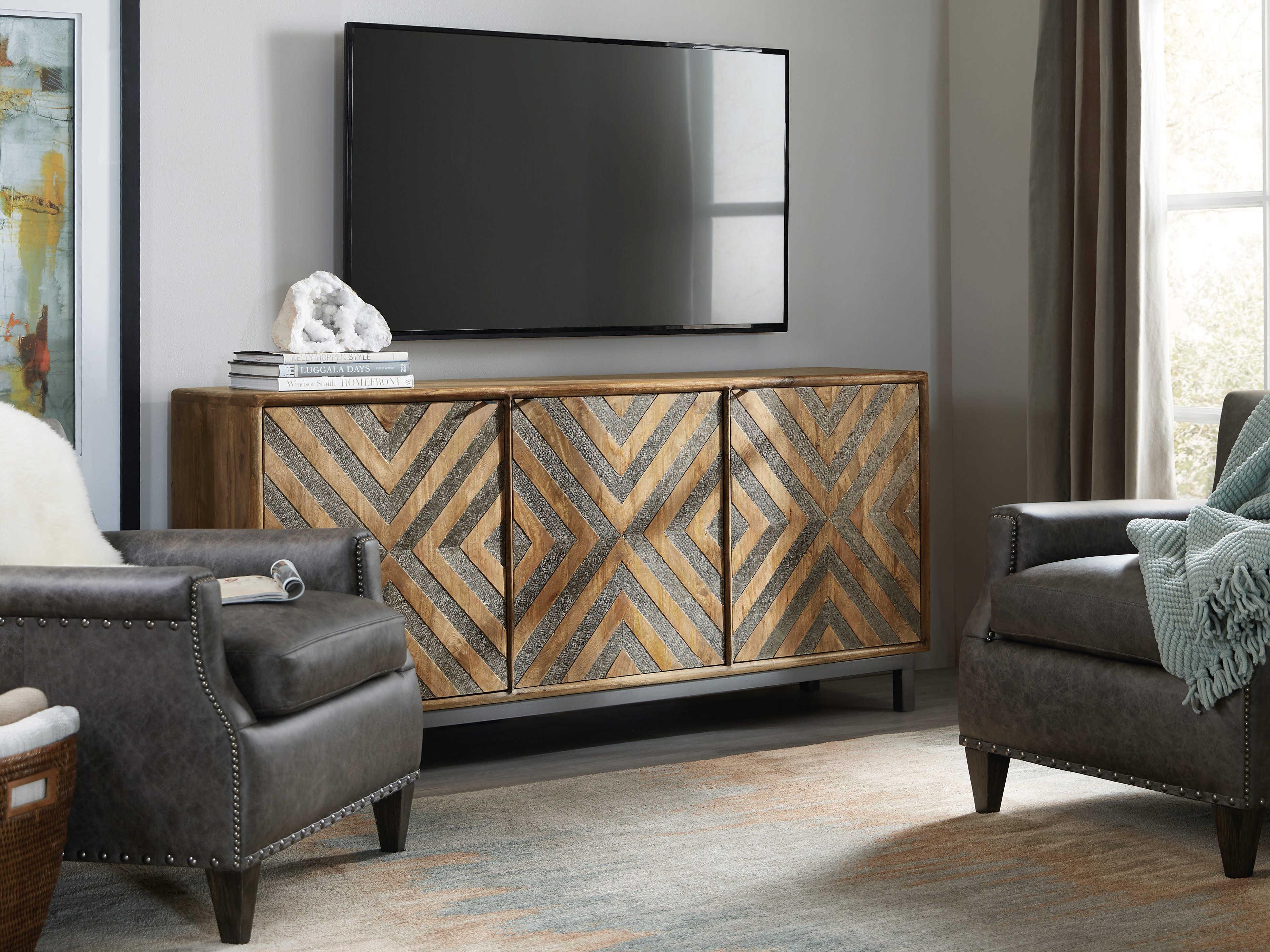 Luxecor Serramonte 69" Mango Wood Brown With Chevron Inlay Media Console