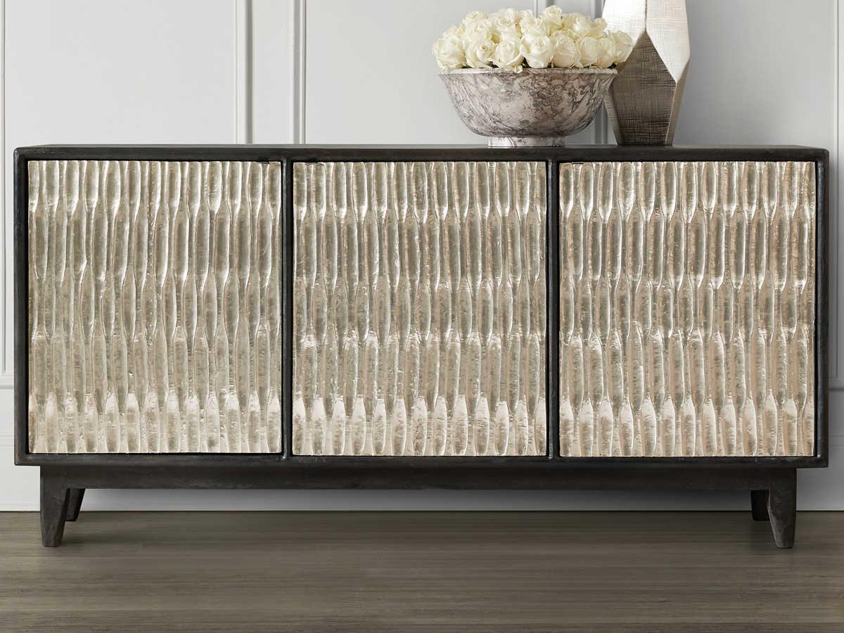 Luxecor Shimmer 69" Mango Wood Charcoal German Silver Credenza Sideboard