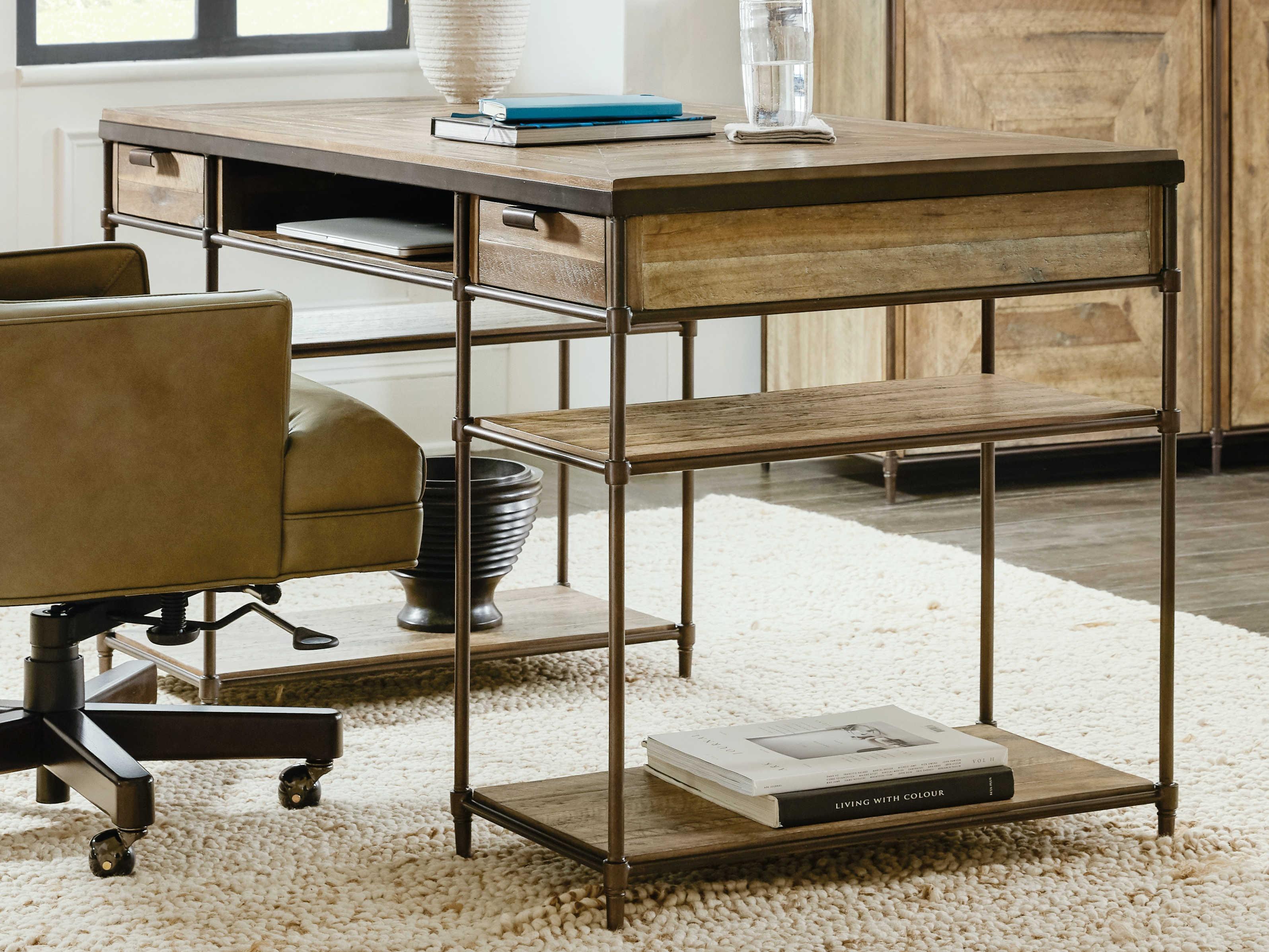 Hooker Furniture St Armand Light Natural Antique Bronze Brown Acacia Wood Secretary Desk