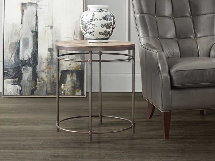 Hooker Furniture St Armand Round Wood Light Natural Antique Bronze End Table