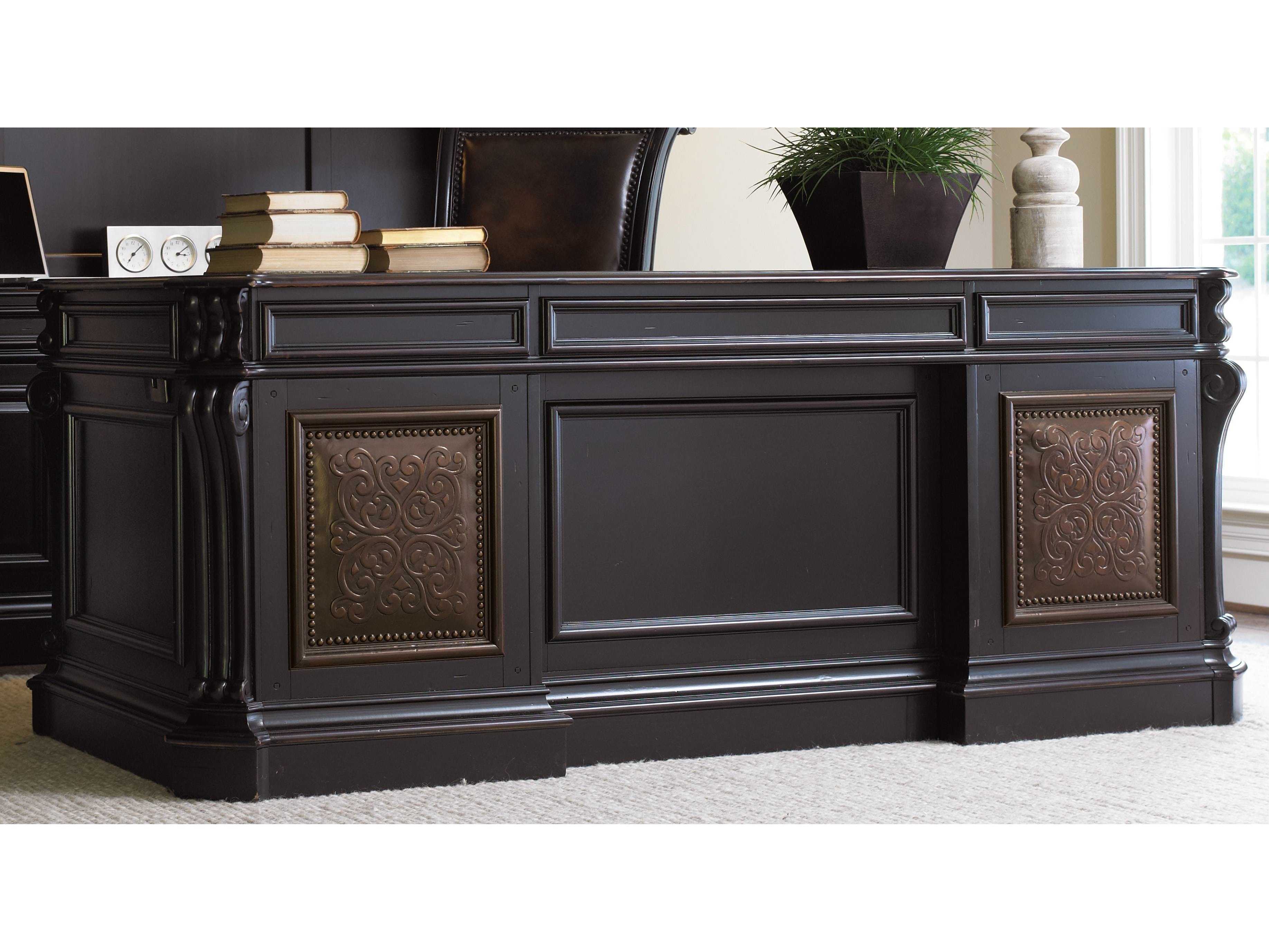 Luxecor Heritage Black Hardwood Executive Desk with Leather Panels
