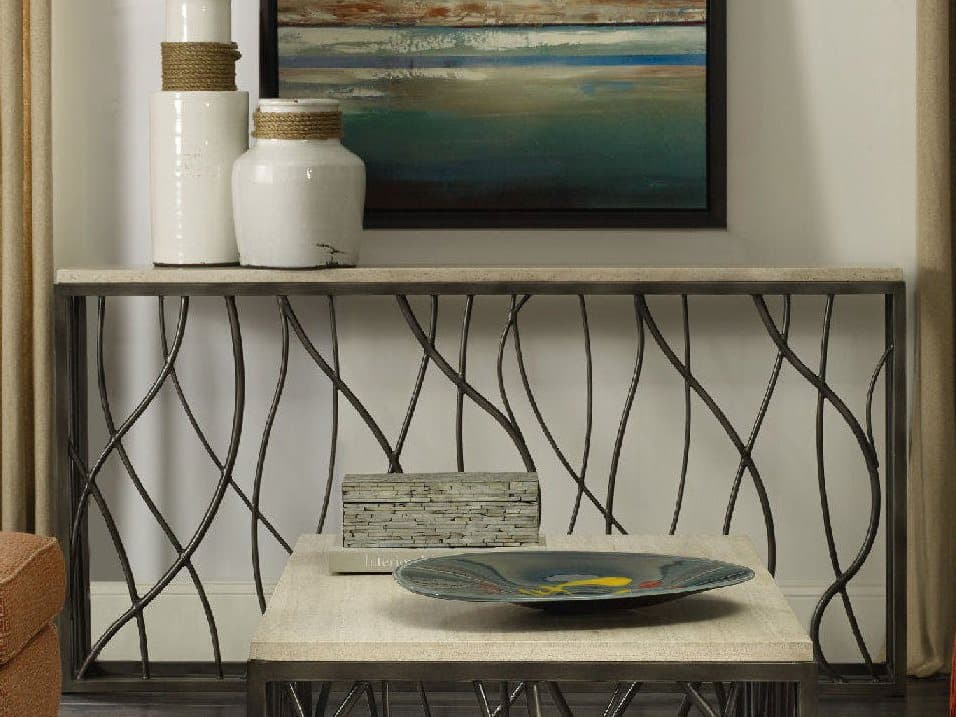 Hooker Furniture Rectangular Travertine Marble Console Table