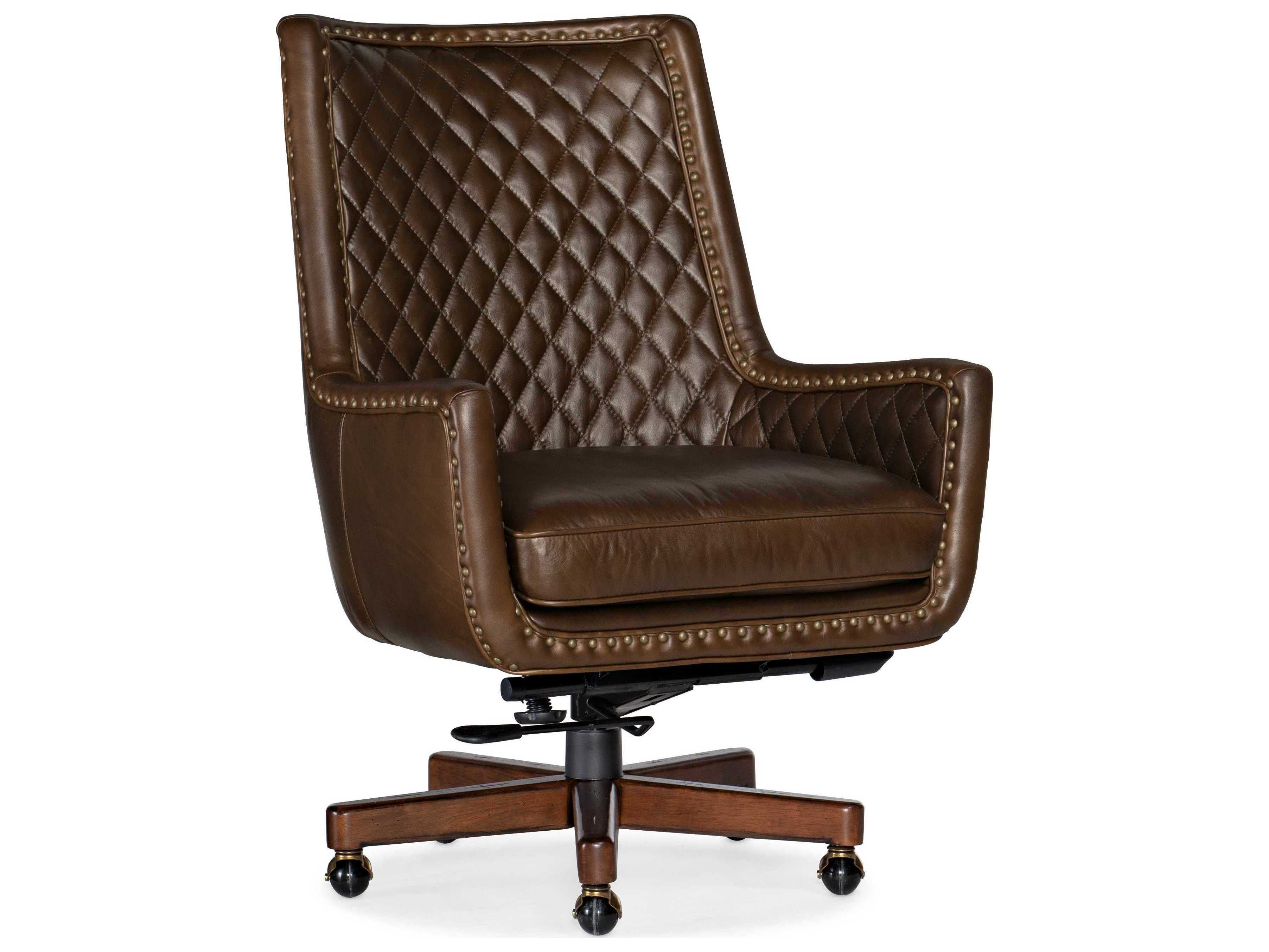 Hooker Furniture Kent Tufted Brown Leather Adjustable Swivel Tilt Executive Desk Chair