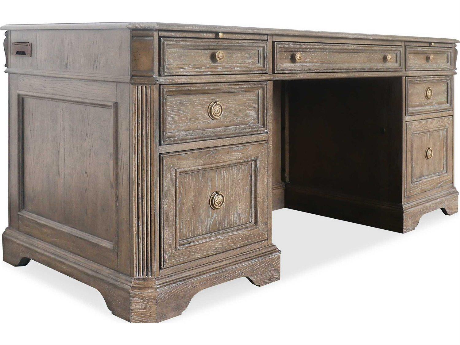 Hooker Furniture Work Your Way Sutter Junior Claro Champagne Brown Oak Wood Executive Desk