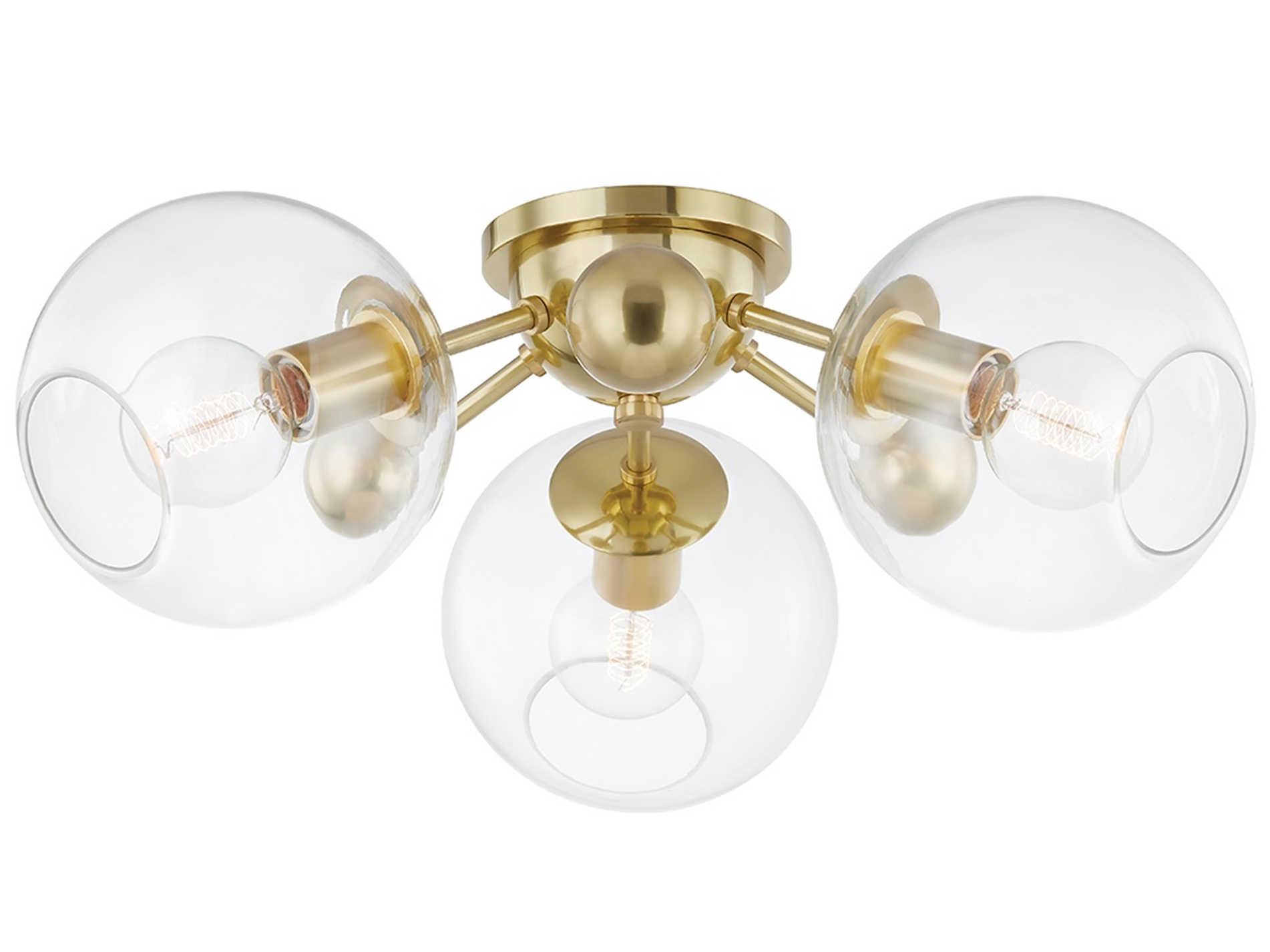 Hudson Valley Abbott 3-Light Aged Brass Glass Globe Semi Flush Mount