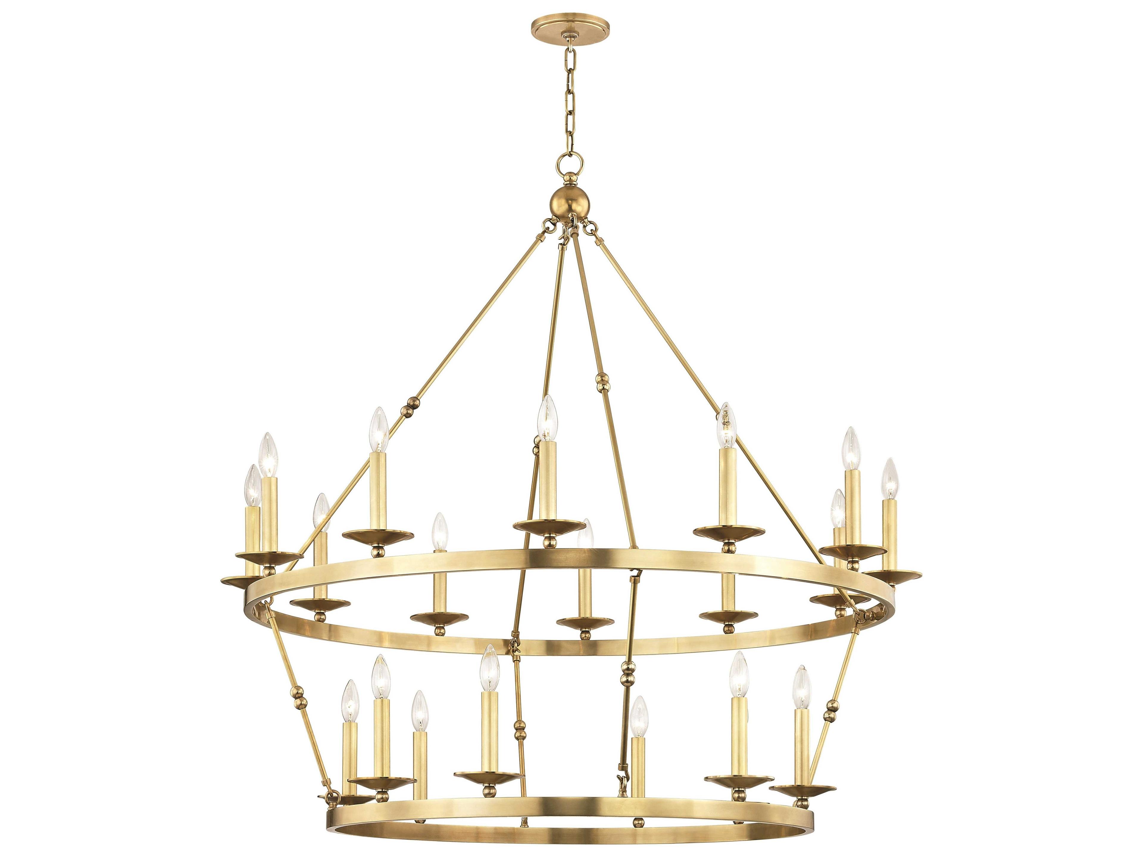 Hudson Valley Allendale 20-Light Aged Brass Candelabra Round Tiered Chandelier