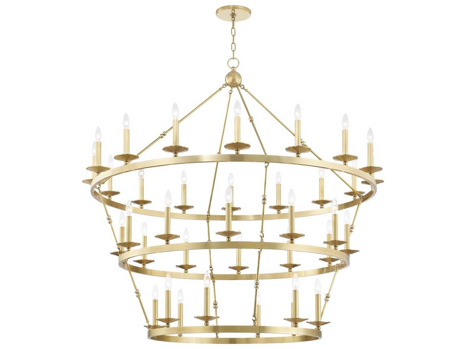 Hudson Valley Allendale 36-Light Aged Brass LED Candelabra Round Tiered Chandelier