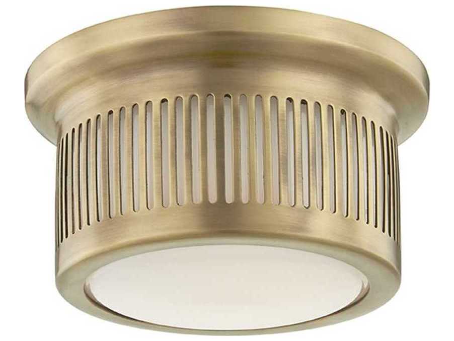 Hudson Valley Bangor 1-Light Aged Brass White Glass LED Drum Flush Mount