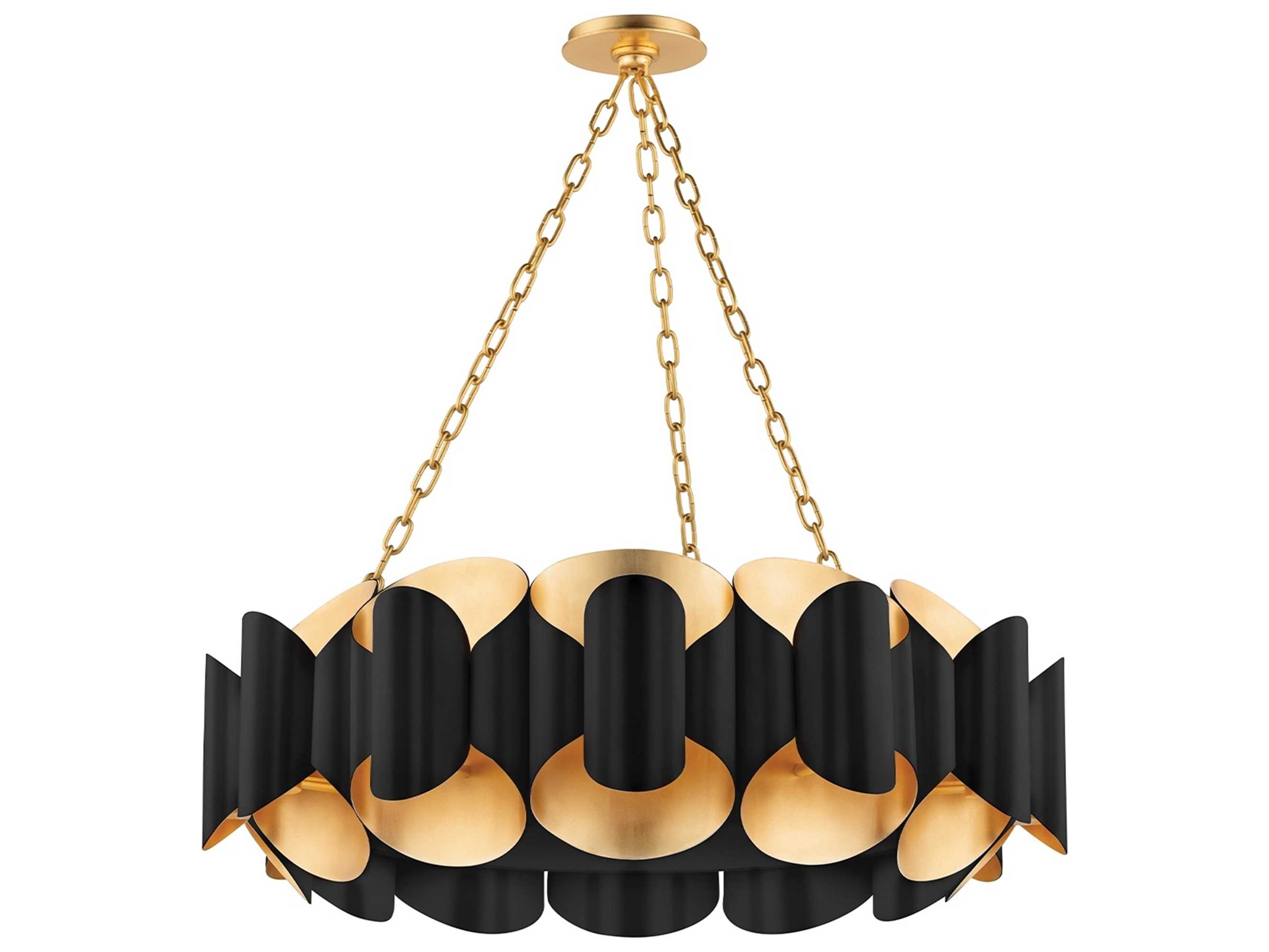 Hudson Valley Banks 12-Light Gold Leaf Black Round Pendant