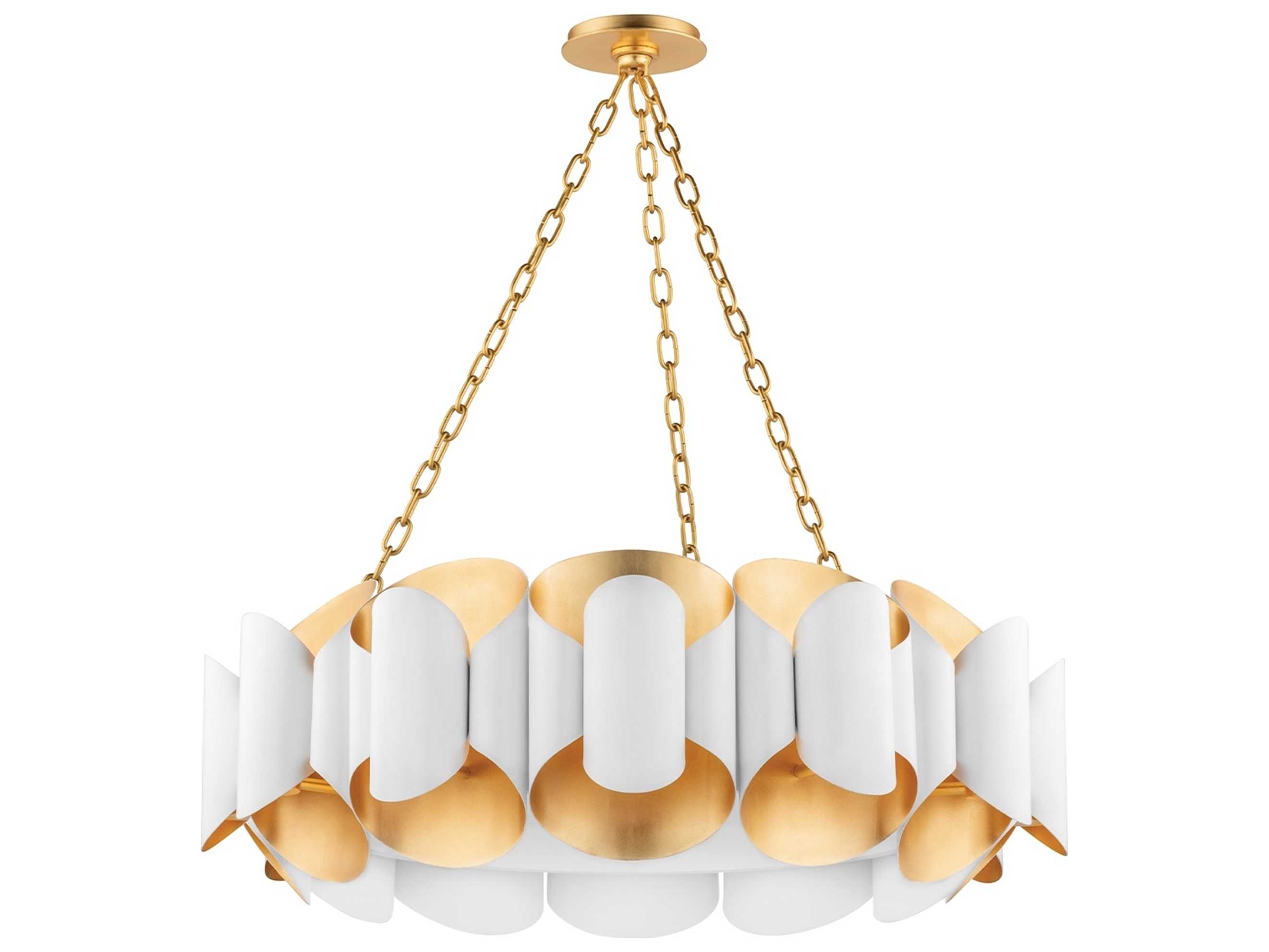 Hudson Valley Banks 12-Light Gold Leaf White Round Pendant