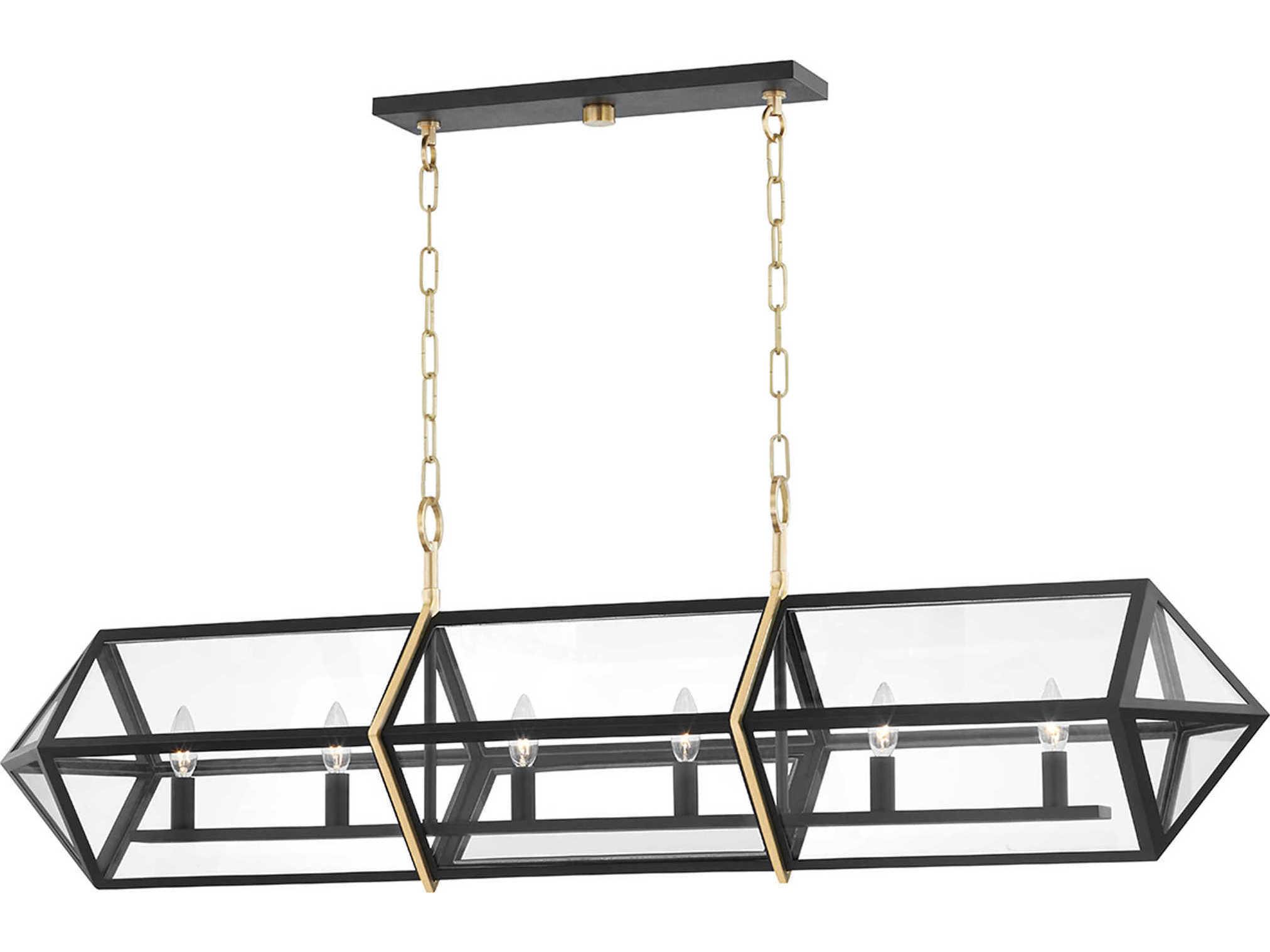 Hudson Valley Bedford Hills 6-Light Aged Brass Black LED Linear Island Pendant