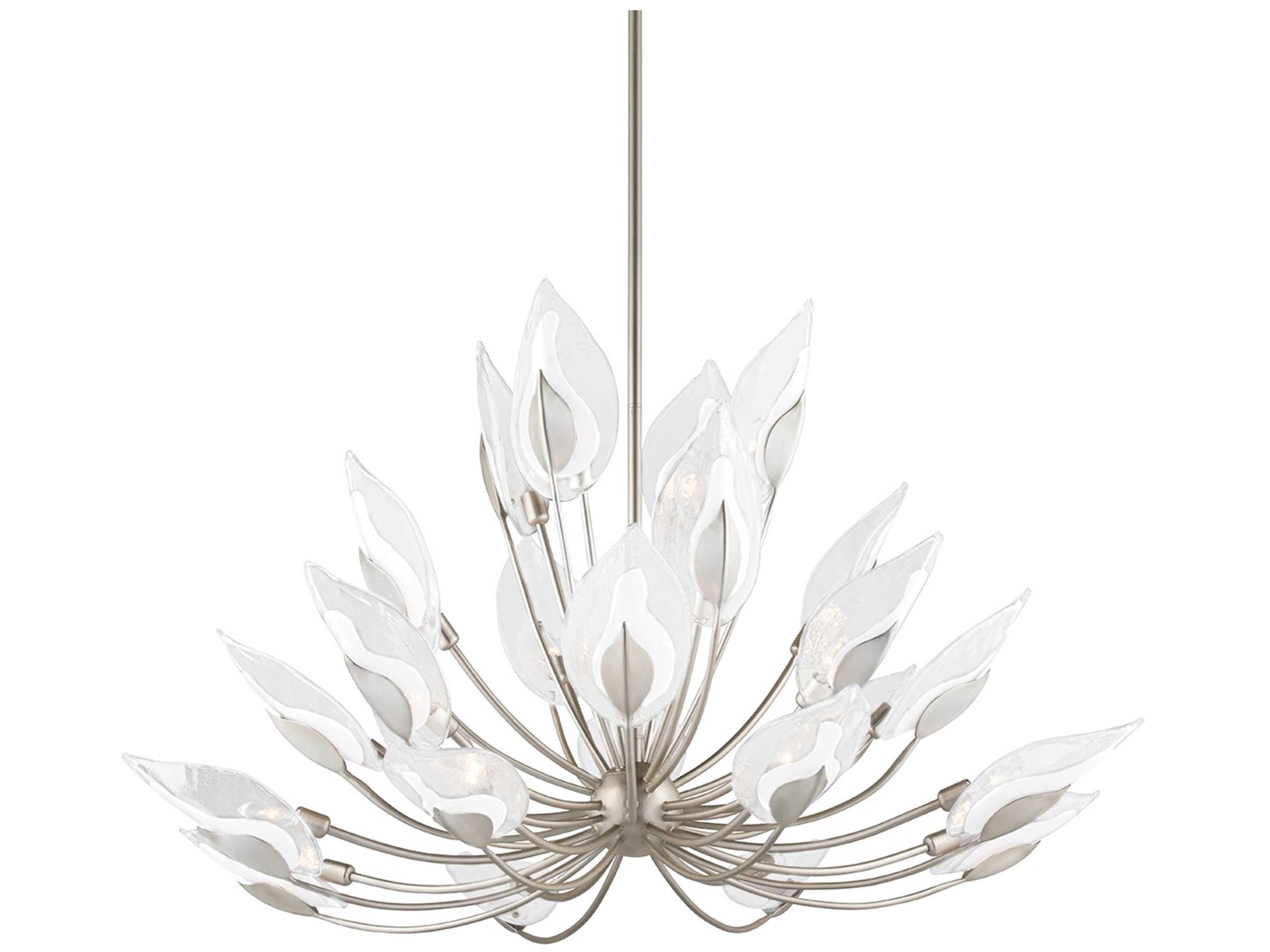 Hudson Valley Blossom 24-Light Silver Leaf Glass Candelabra Round Chandelier