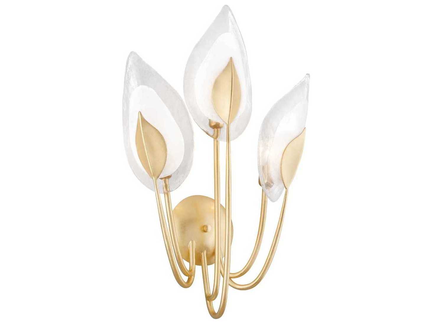 Hudson Valley Blossom 3-Light Gold Leaf Brass Glass Wall Sconce