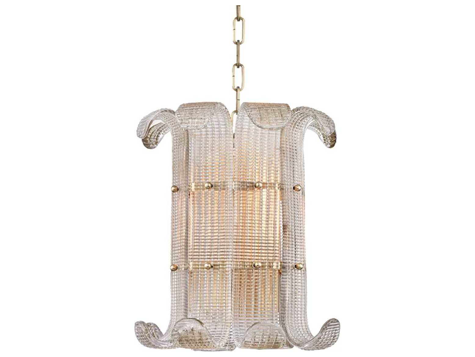 Hudson Valley Brasher 4-Light Aged Brass Glass Cylinder Pendant
