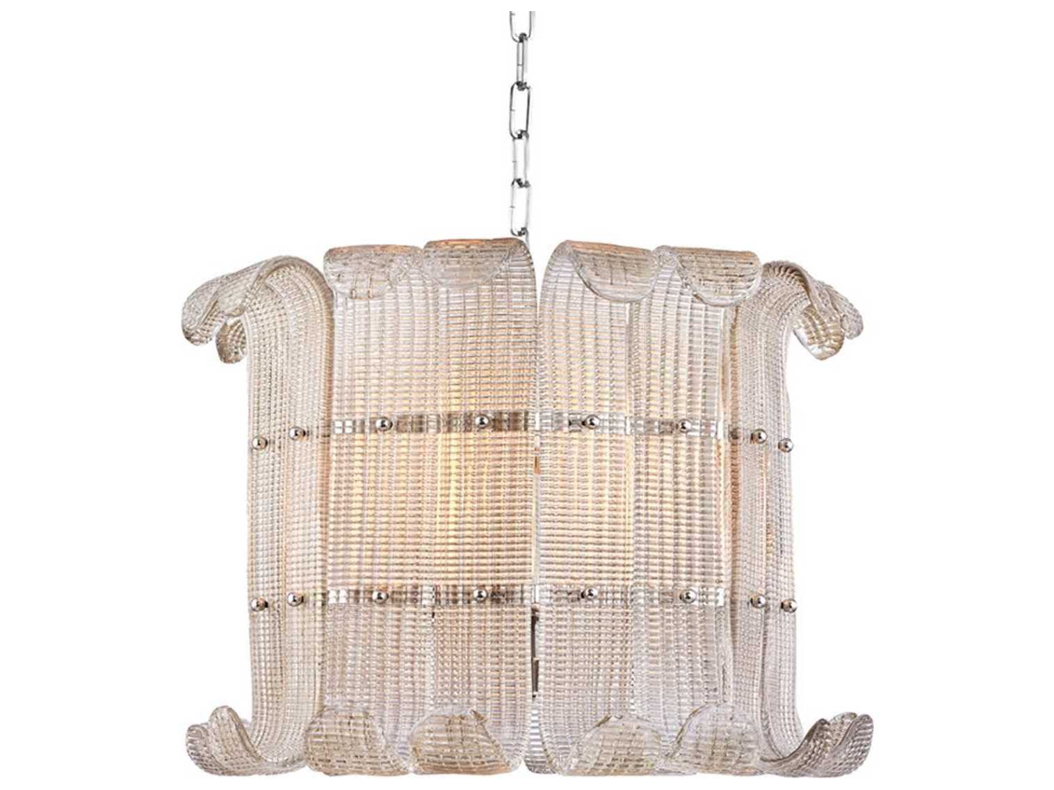 Hudson Valley Brasher 8-Light Polished Nickel Glass Drum Pendant