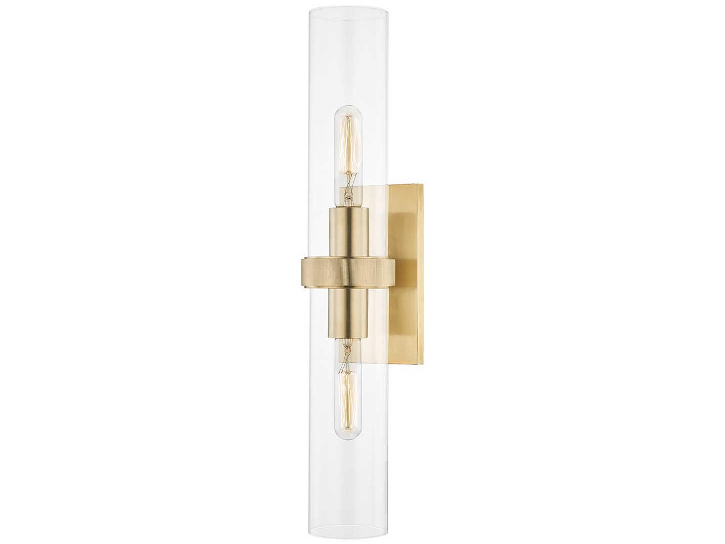 Hudson Valley Briggs 2-Light Aged Brass Glass Wall Sconce