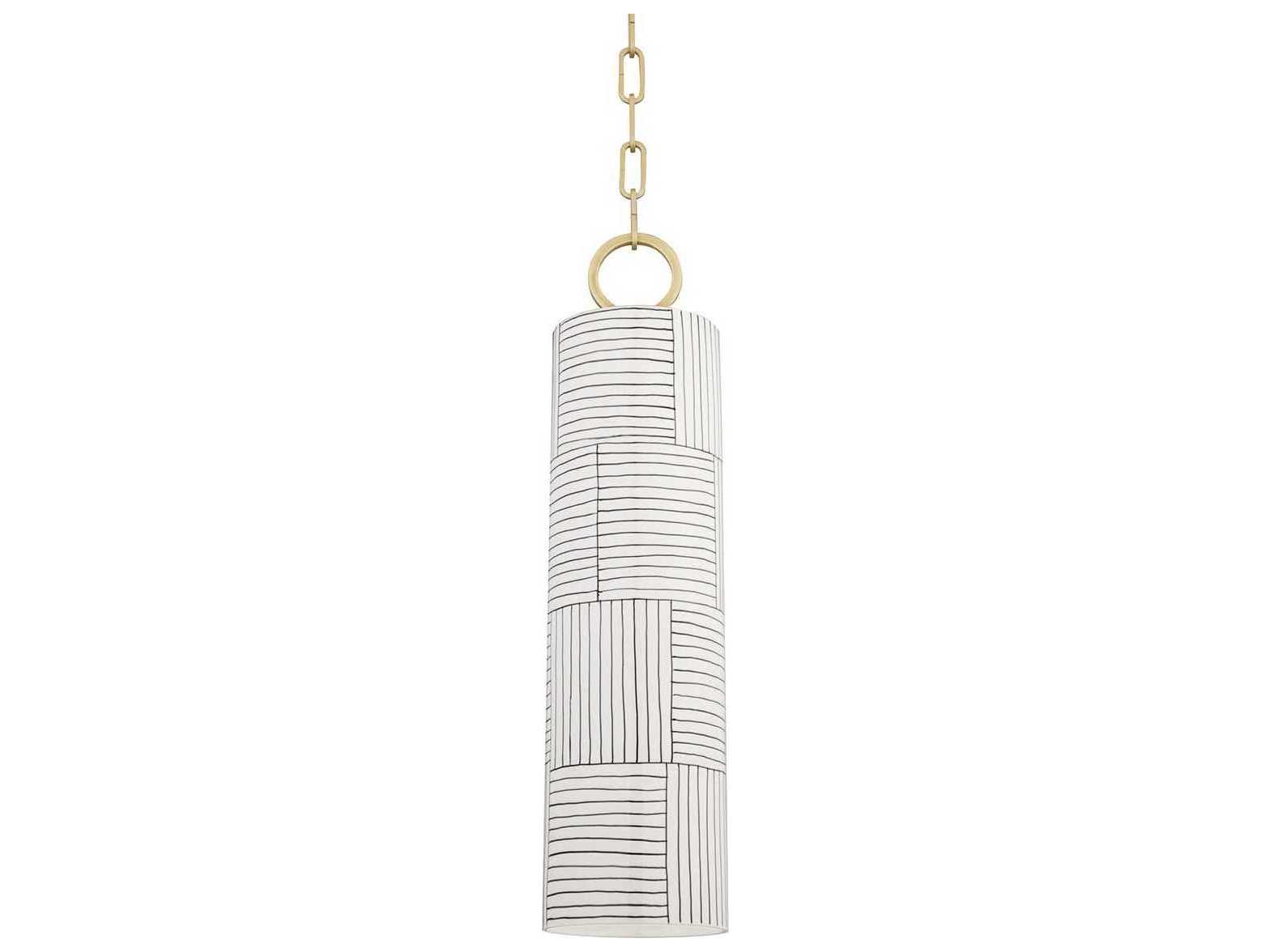 Hudson Valley Brookville 1-Light Aged Brass Stipe Combo White Cylinder Mini Pendant