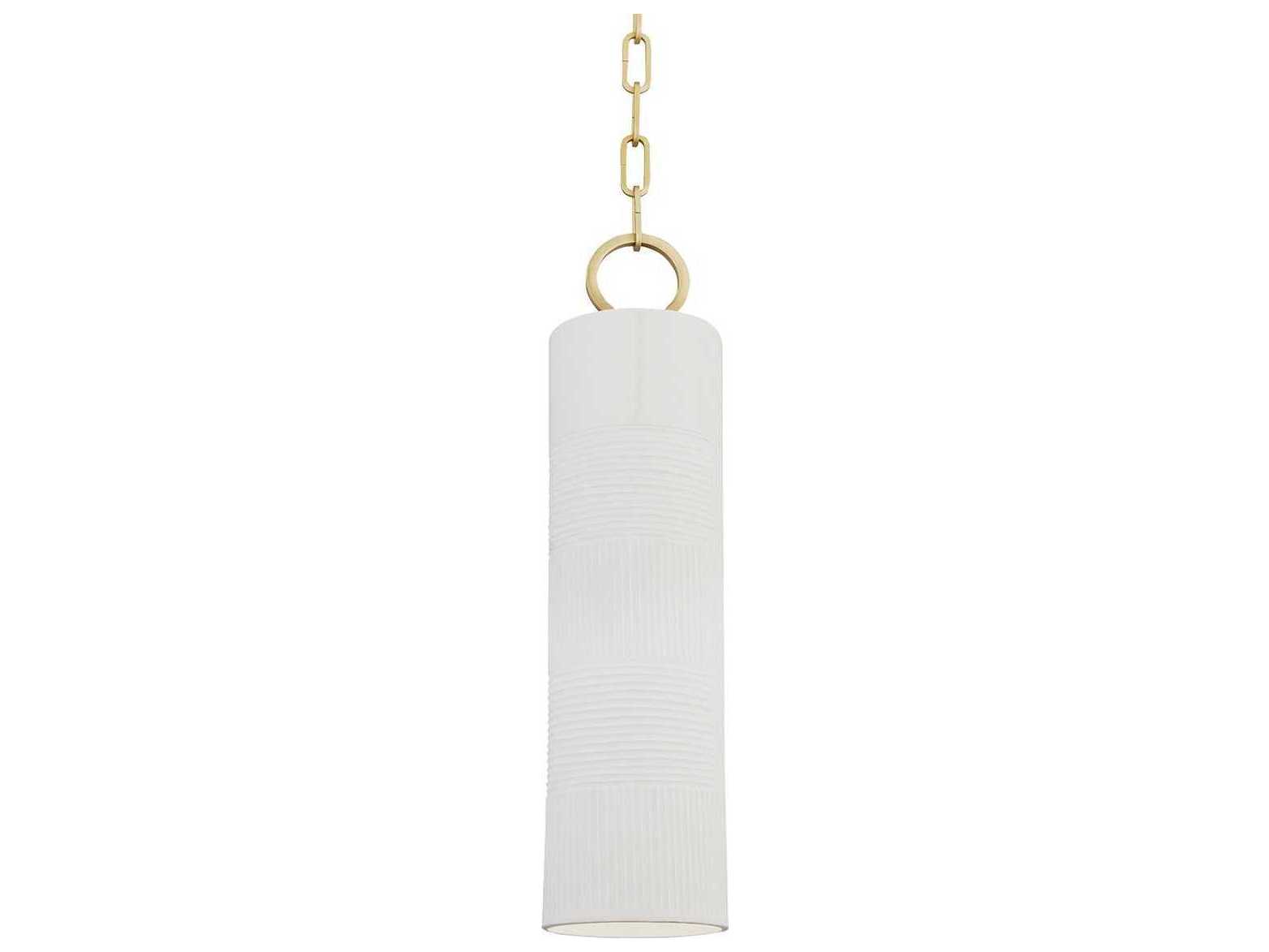 Hudson Valley Brookville 1-Light Aged Brass White Cylinder Mini Pendant
