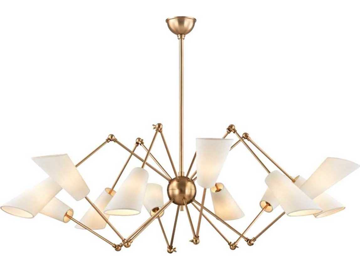 Hudson Valley Buckingham 12-Light Aged Brass Off White Candelabra Chandelier