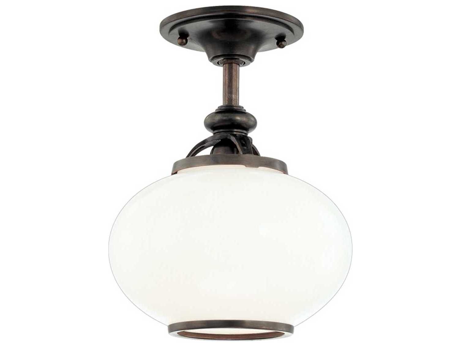 Hudson Valley Canton 1-Light Old Bronze Yellow Glass Round Semi Flush Mount