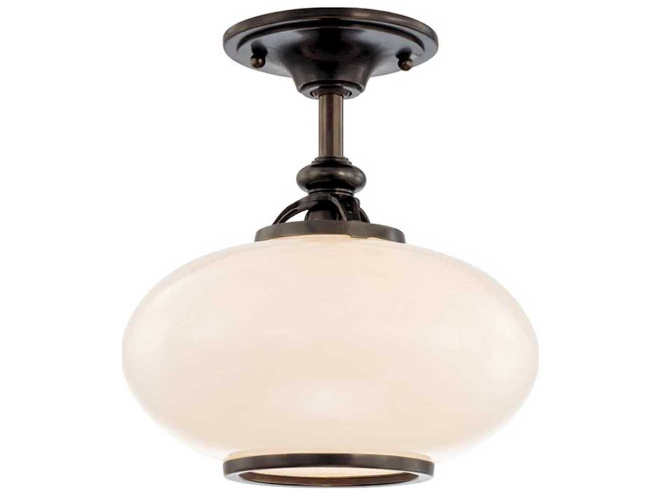 Hudson Valley Canton 1-Light Old Bronze Yellow Glass Round Semi Flush Mount