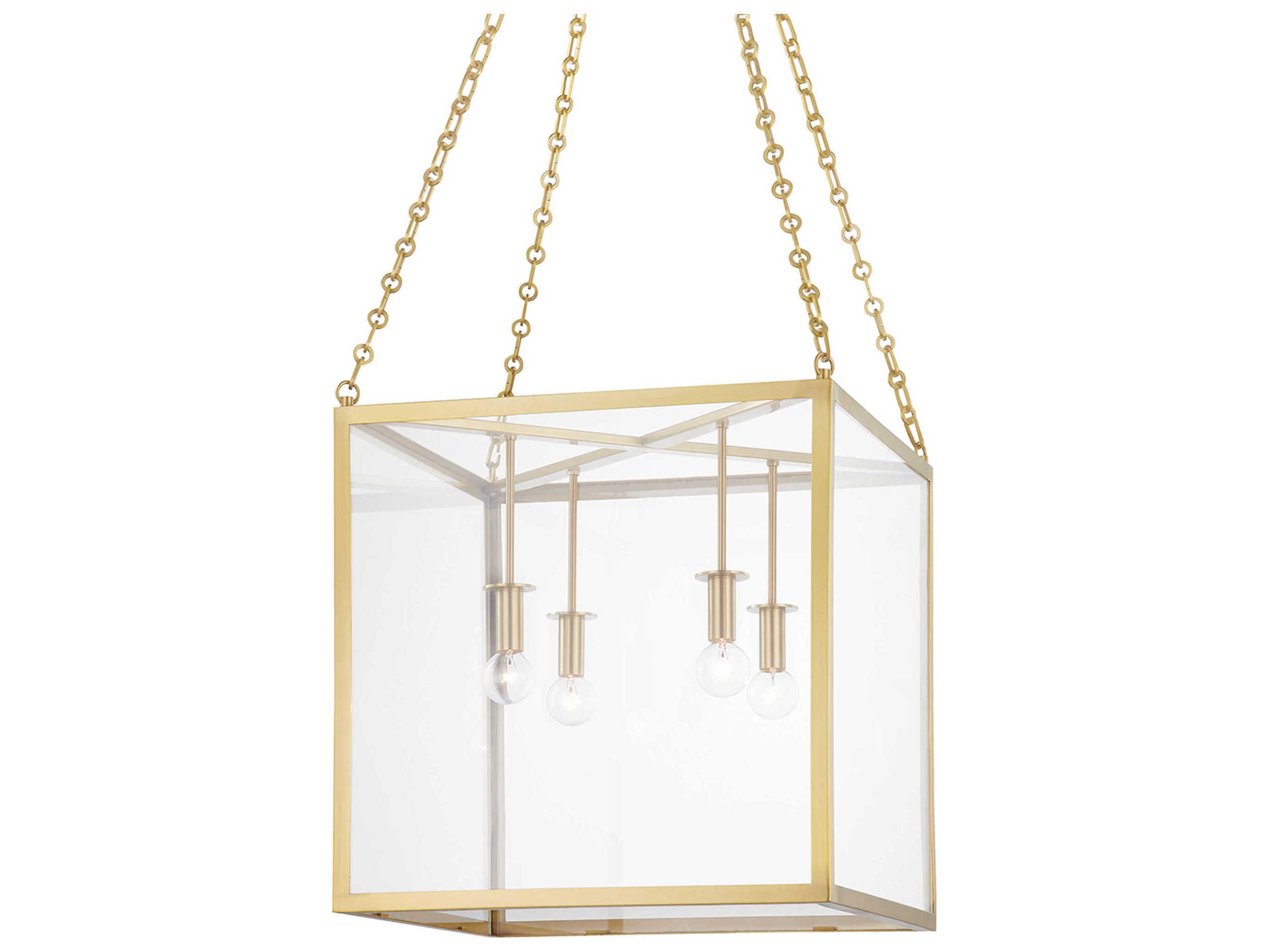 Hudson Valley Catskill 4-Light Aged Brass Glass LED Candelabra Linear Chandelier