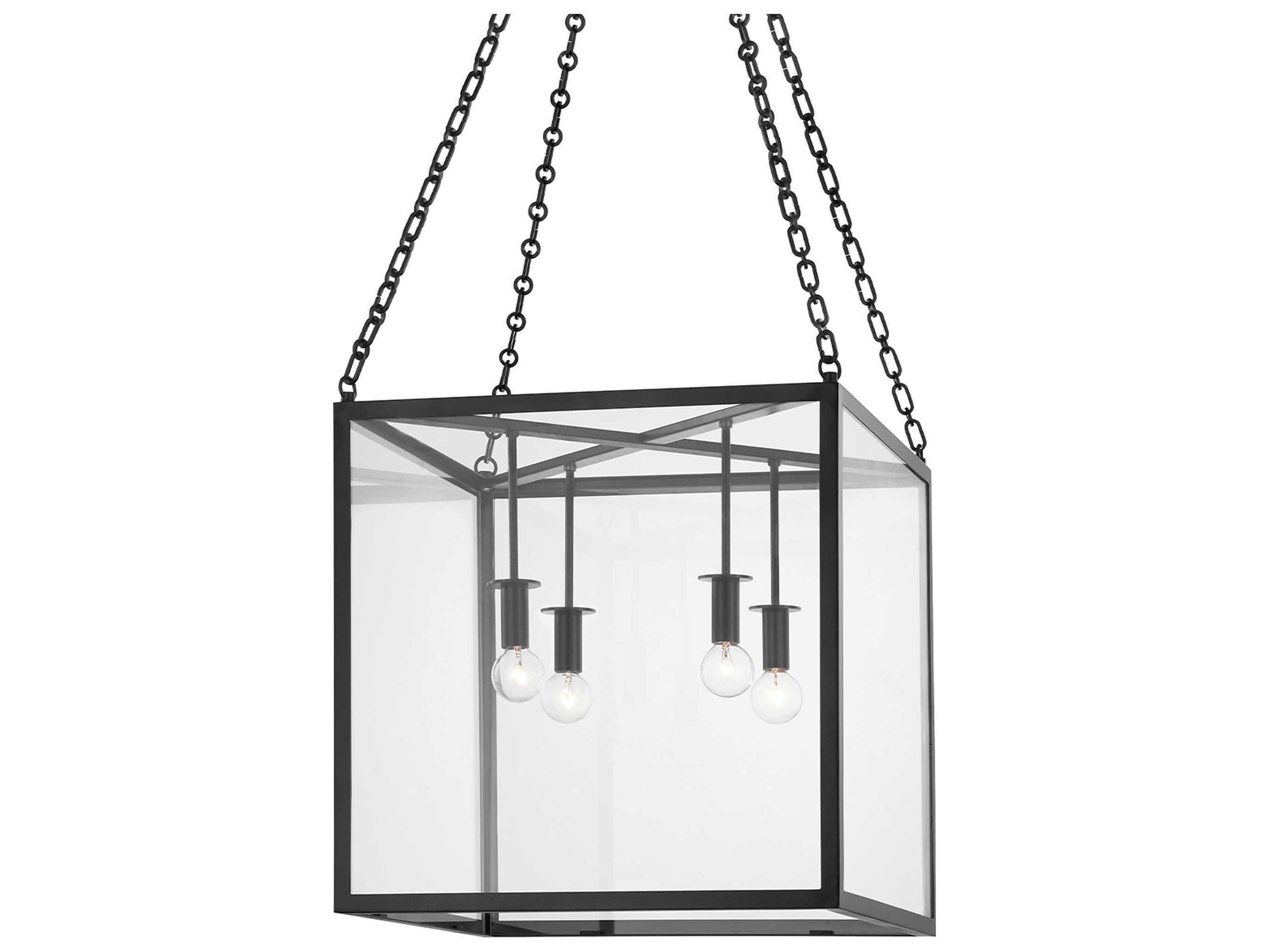 Hudson Valley Catskill 4-Light Aged Iron Black Glass LED Candelabra Linear Chandelier