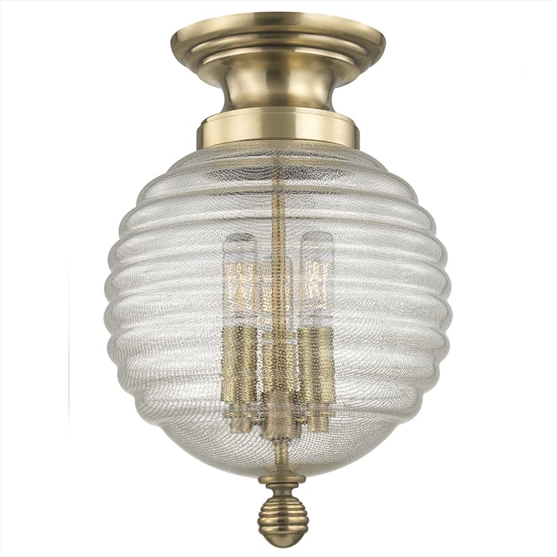 Hudson Valley Coolidge 3-Light Aged Brass Clear Glass Round Semi Flush Mount
