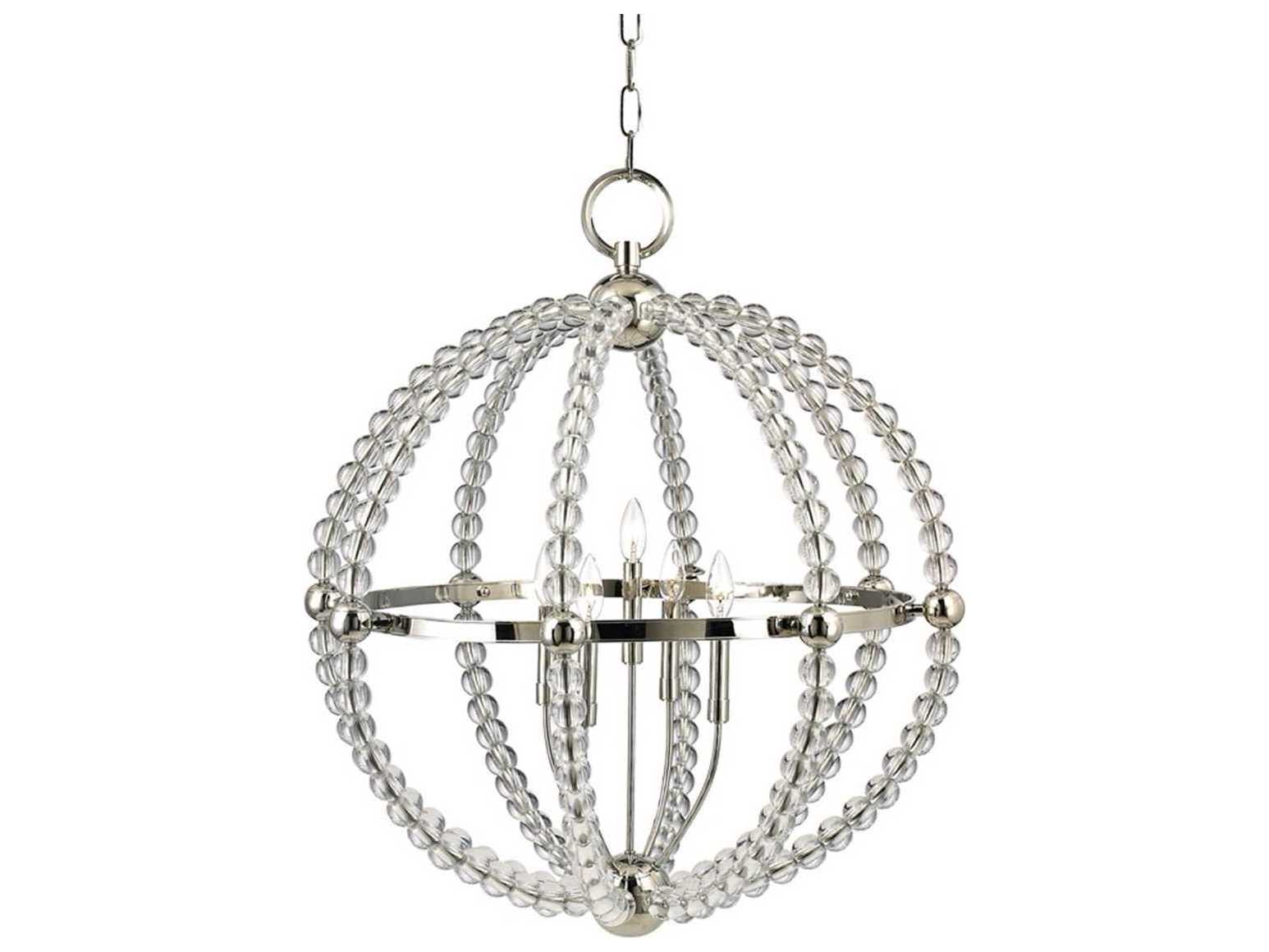 Hudson Valley Danville 3-Light Polished Nickel Off White Crystal Glass Candelabra Round Chandelier