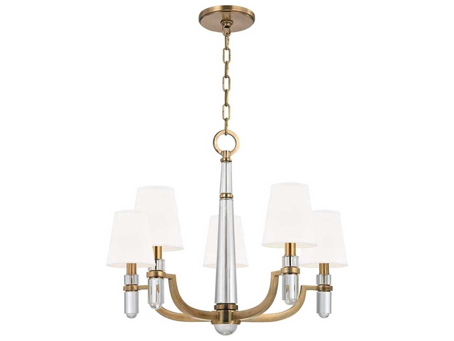 Hudson Valley Dayton 5-Light Aged Brass White Crystal Glass Candelabra Empire Chandelier