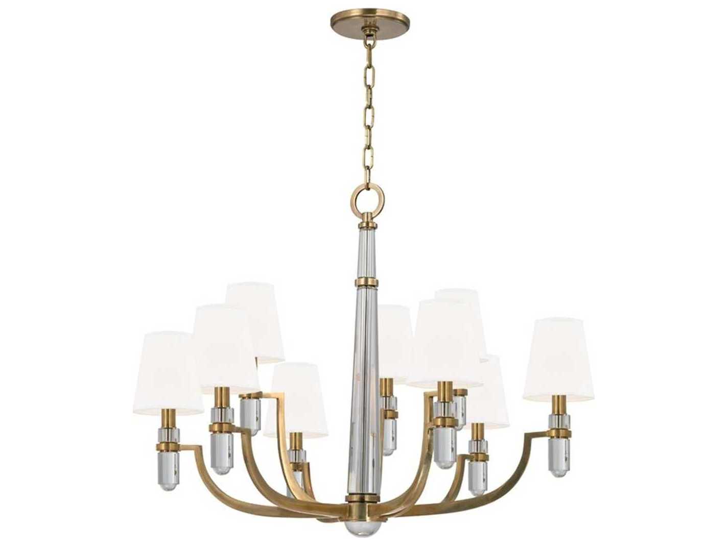 Hudson Valley Dayton 9-Light Aged Brass White Crystal Glass Candelabra Empire Chandelier