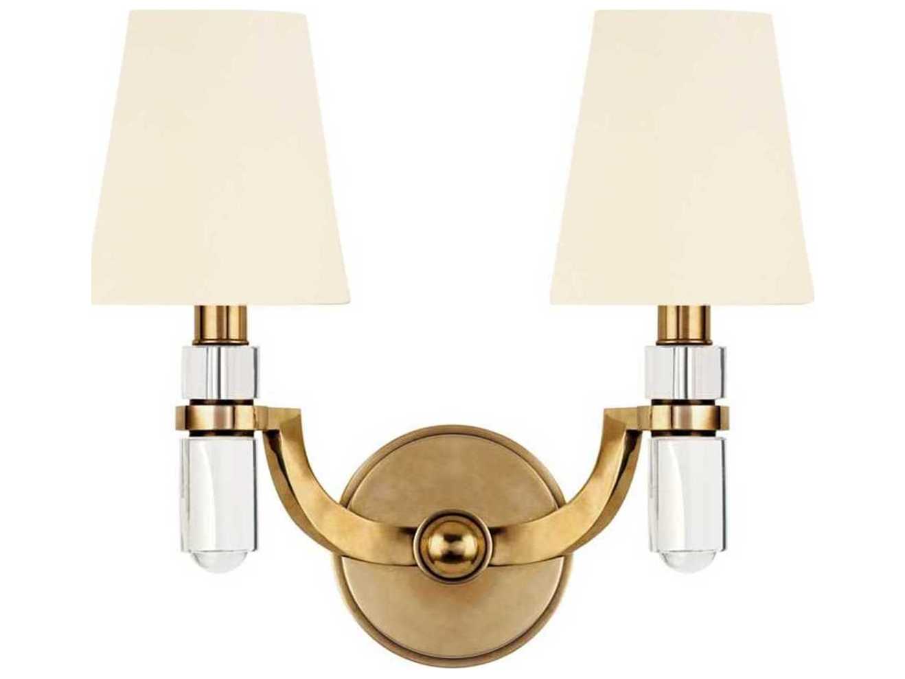 Hudson Valley Dayton 2-Light Aged Brass White Crystal Wall Sconce