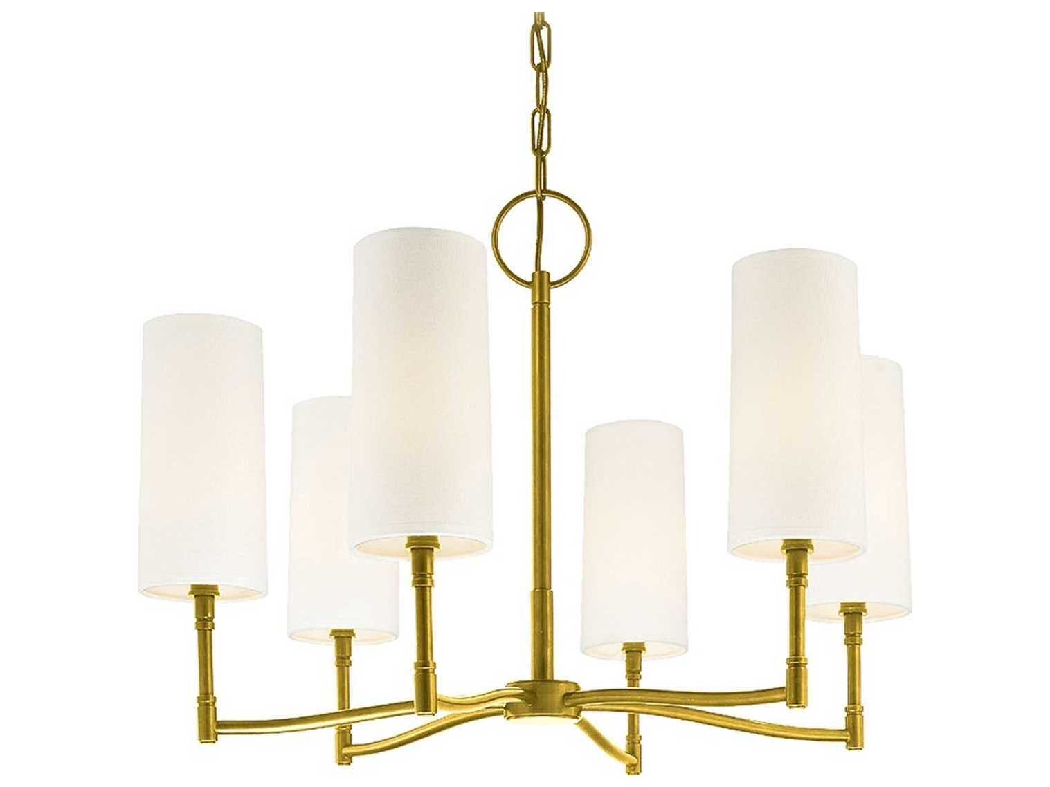 Hudson Valley Dillon 6-Light Aged Brass Off White Candelabra Cylinder Chandelier