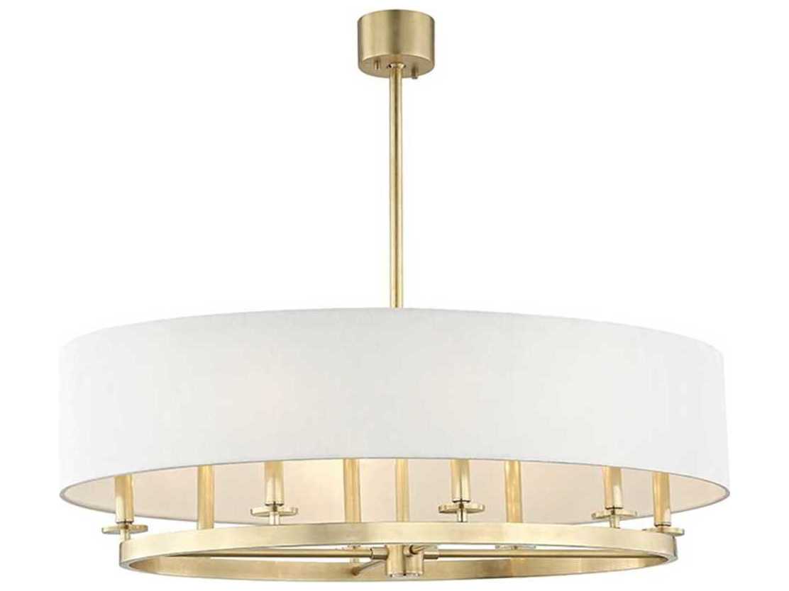 Hudson Valley Durham 8-Light Aged Brass Off White Candelabra Drum Round Chandelier