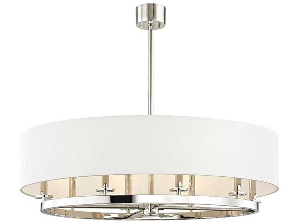 Hudson Valley Durham 8-Light Polished Nickel Off White Candelabra Drum Chandelier
