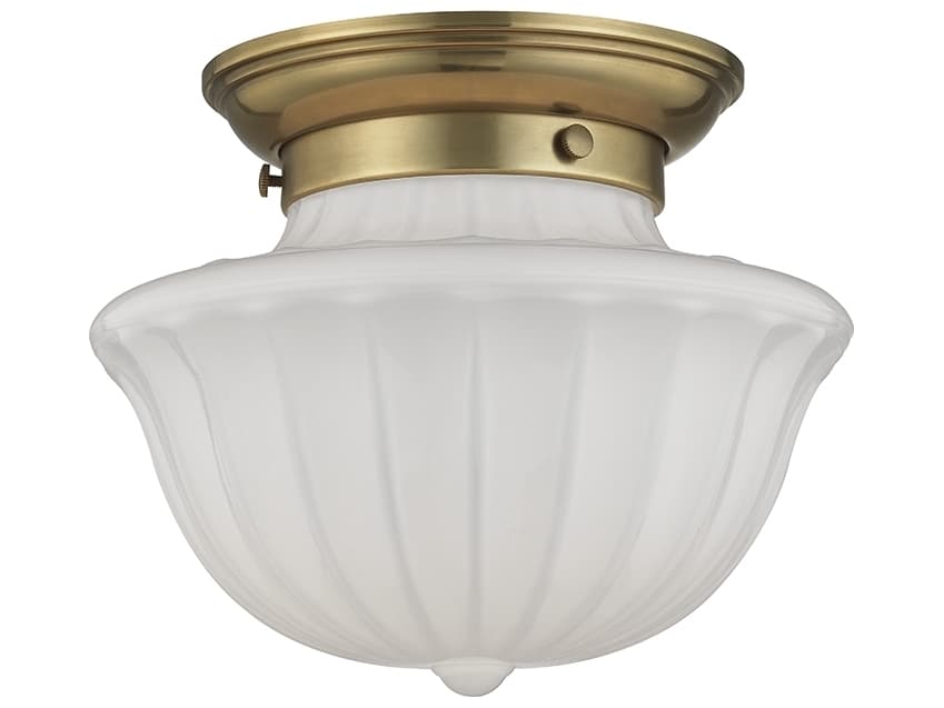 Hudson Valley Dutchess 1-Light Aged Brass White Glass Semi Flush Mount