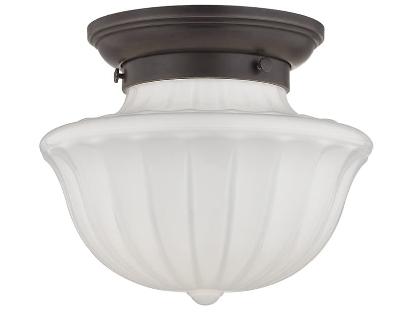 Hudson Valley Dutchess 1-Light Old Bronze White Glass Semi Flush Mount