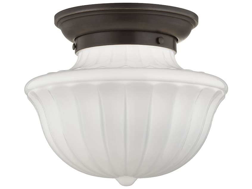 Hudson Valley Dutchess 1-Light Old Bronze White Glass Semi Flush Mount