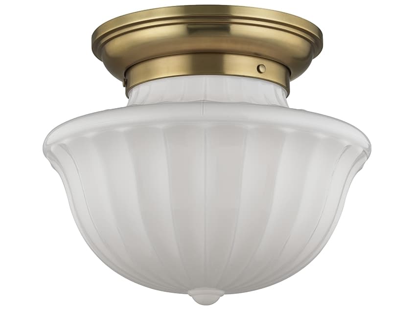 Hudson Valley Dutchess 2-Light Aged Brass White Glass Semi Flush Mount