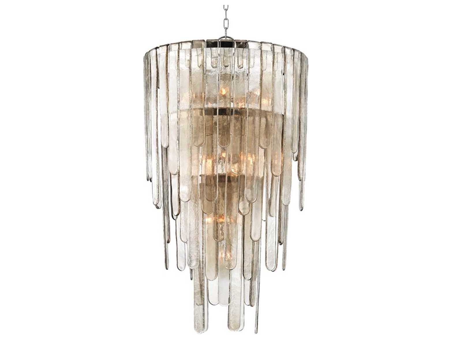 Hudson Valley Fenwater 16-Light Polished Nickel Gold Glass Tiered Pendant
