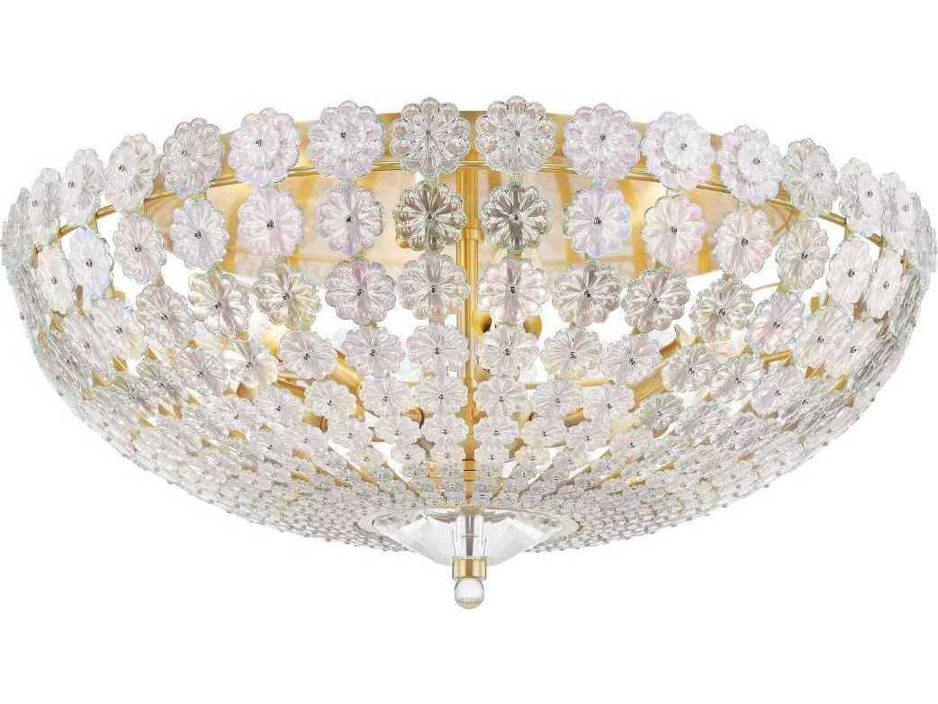 Hudson Valley Floral Park 6-Light Aged Brass Glass Bowl Flush Mount