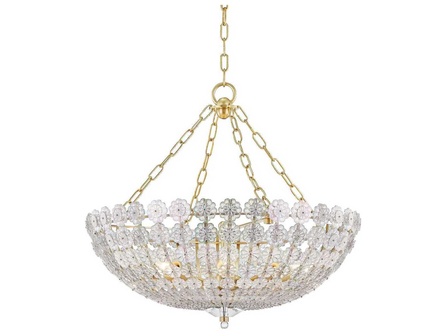 Hudson Valley Floral Park 8-Light Aged Brass Glass Bowl Pendant