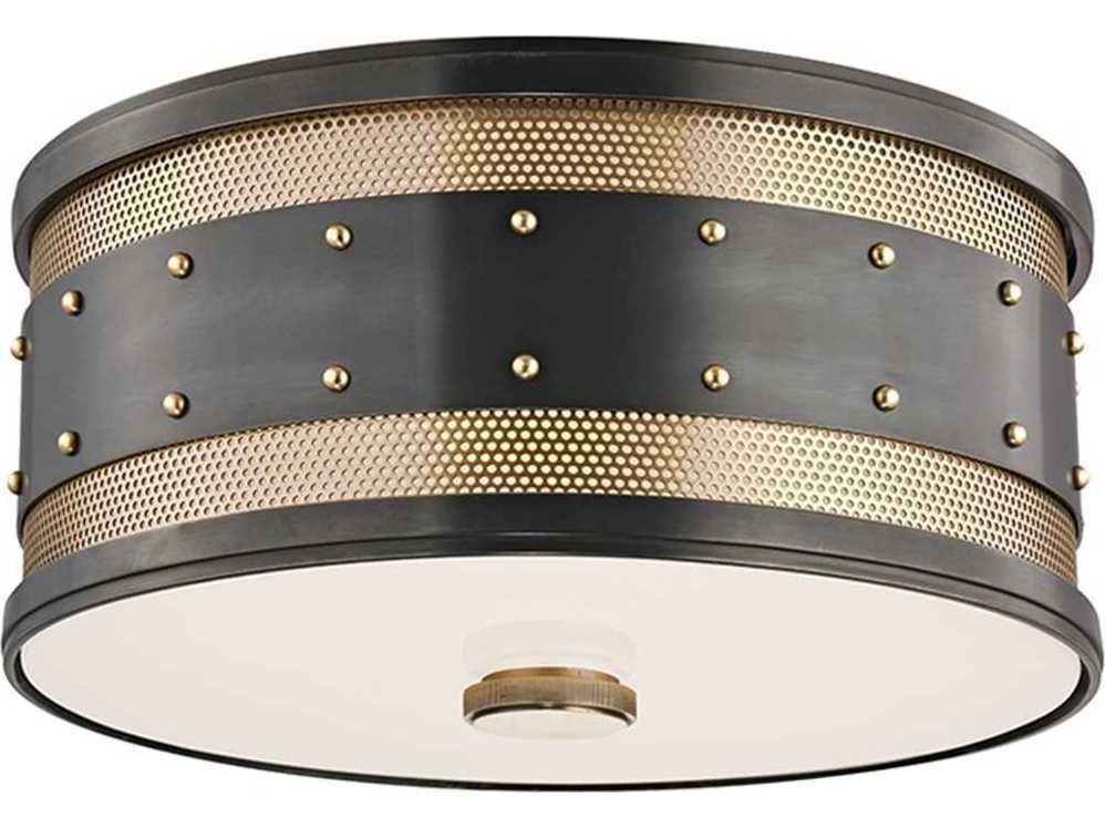 Hudson Valley Gaines 2-Light Aged Old Bronze White Glass Drum Flush Mount