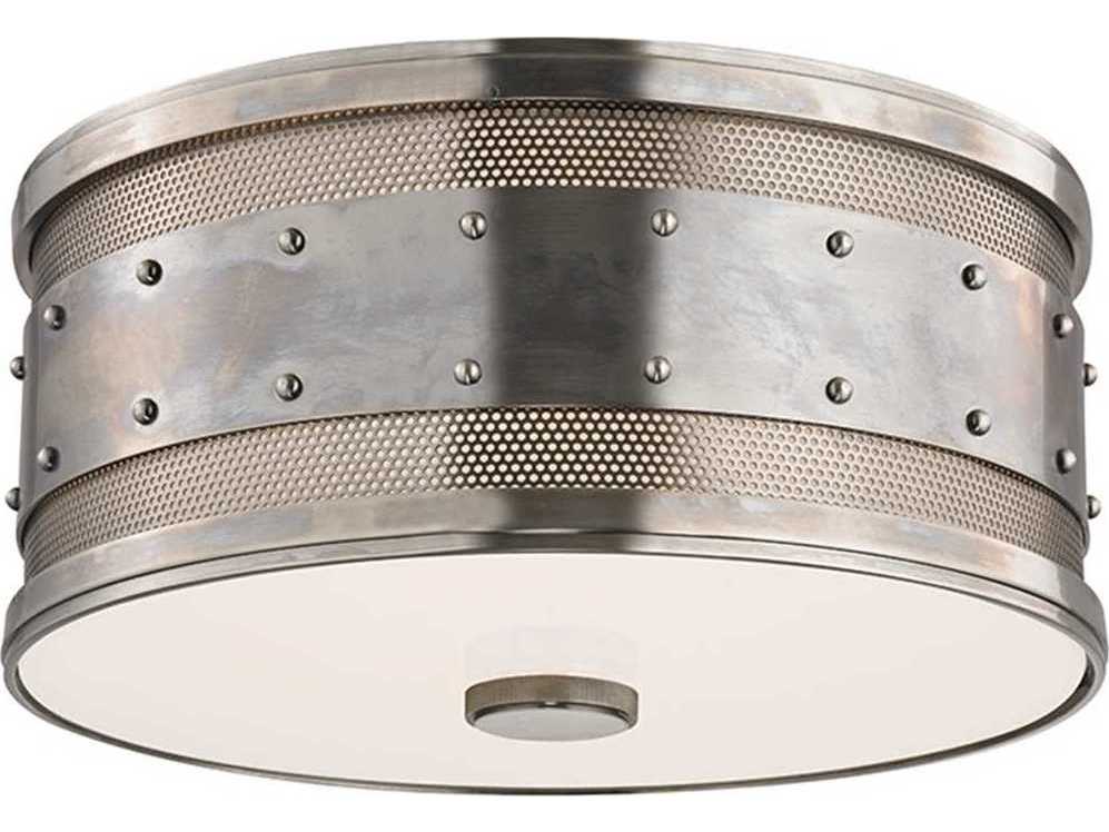 Hudson Valley Gaines 2-Light Historic Nickel White Glass Drum Flush Mount