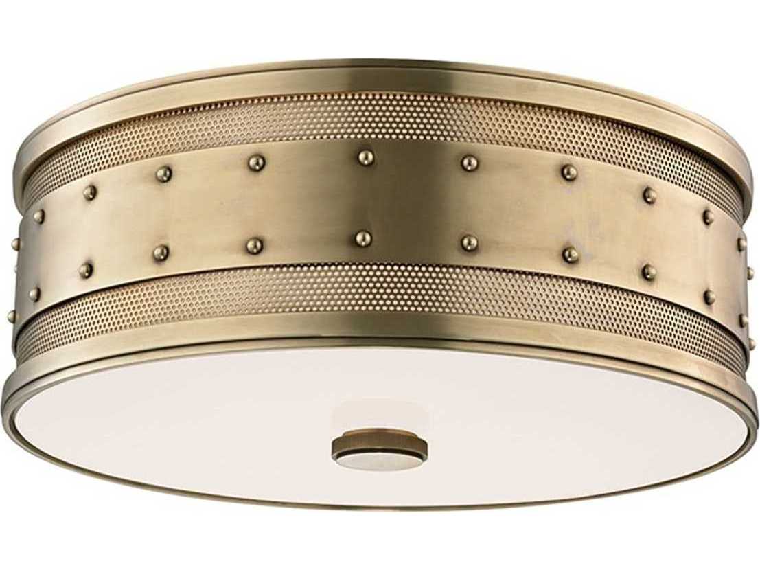 Hudson Valley Gaines 3-Light Aged Brass White Glass Drum Flush Mount